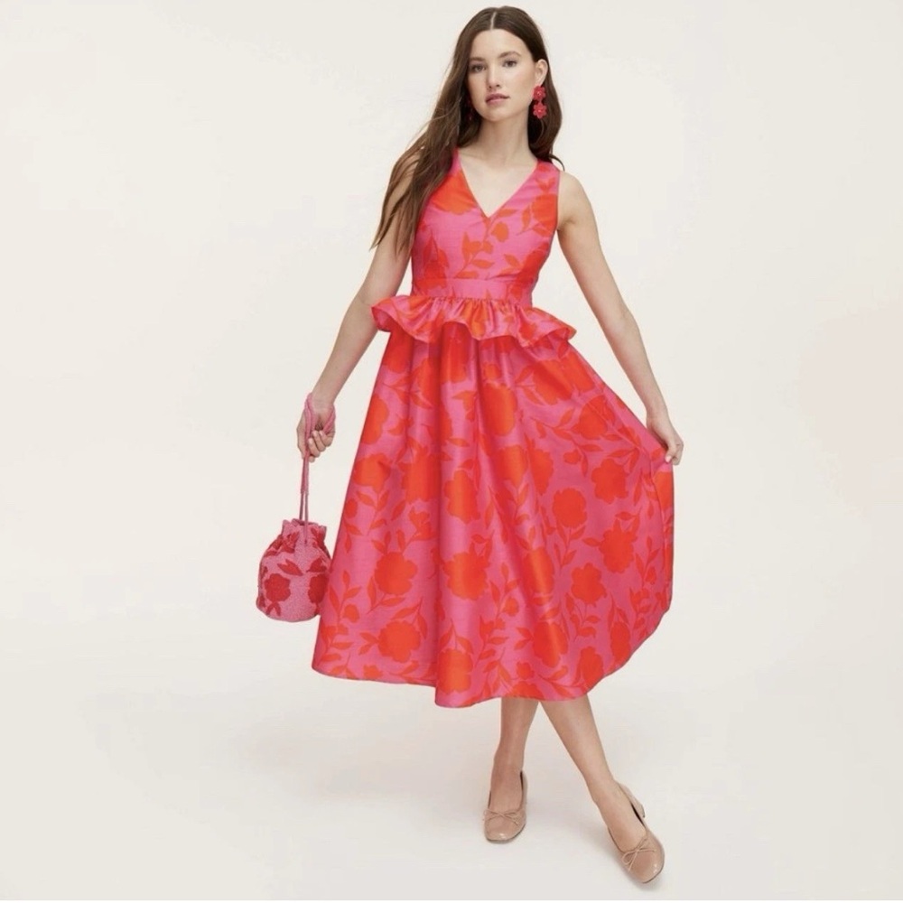 Women's Classic Rose Peplum Midi Dress - kate spade new york Pink/Red Size 10